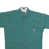 CHAPS Mens Green Cotton Button-Down Shirt M Classic Short Sleeve Pocket