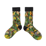 Anyfootwear 5 Pairs Green Crystal Silk Socks Size 5-9 Harajuku Fashion Flower Vine Pattern Comfortable Soft Breathable Casual Socks for Women