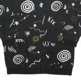 Womens Black Sweatshirt V Neck XL Abstract Print Cotton Blend Relaxed