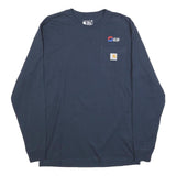 CARHARTT Mens Navy Blue Long Sleeve T-Shirt Crew Neck Cotton Blend S Pocket