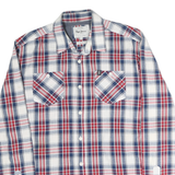 PEPE JEANS Mens White & Blue Check Shirt M Casual Cotton Long Sleeve Button Down