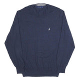 NAUTICA Mens Navy Plain Crew Neck Basic Knit Jumper L Cotton Blend