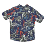 BATIK BAY Mens Blue Rayon Hawaiian Shirt L Tropical Leaf Print Short Sleeve