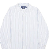 RALPH LAUREN Mens White & Blue Striped Cotton Shirt M Classic Button Down Long