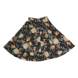 Womens Black Floral Cotton Blend Swing Midi Skirt M Flared Patterned