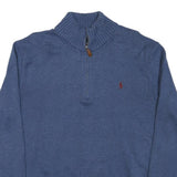 POLO RALPH LAUREN Mens Blue Rib Knit Half Zip Patterned Jumper XL Cotton Blend