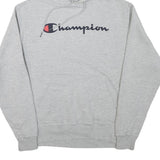 CHAMPION Mens Grey Pullover Hoodie M Classic Logo Cotton Blend Pocket Comfort