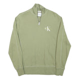 CALVIN KLEIN JEANS Mens Green Half Zip XS Cotton Blend Sweatshirt