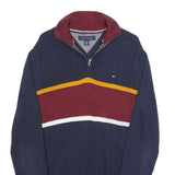 TOMMY HILFIGER Mens Navy & Maroon Colourblock Patterned Cotton Jumper 1/4 Zip S