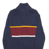 TOMMY HILFIGER Mens Navy & Maroon Colourblock Patterned Cotton Jumper 1/4 Zip S