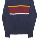 TOMMY HILFIGER Mens Navy & Maroon Colourblock Patterned Cotton Jumper 1/4 Zip S