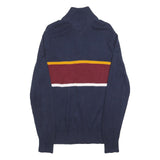 TOMMY HILFIGER Mens Navy & Maroon Colourblock Patterned Cotton Jumper 1/4 Zip S