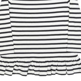 BROOME STREET Womens Black & White Striped Ruffle Hem Top 3/4 Sleeve Boat Neck