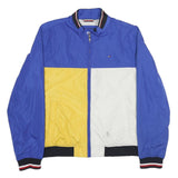 TOMMY HILFIGER Mens Blue Yellow & White Zip Bomber Jacket M Polyester