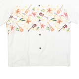 ALOHA MO'I Mens White & Pink Hawaiian Cotton Blend Shirt L Tropical Floral Uk