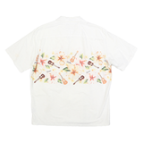 ALOHA MO'I Mens White & Pink Hawaiian Cotton Blend Shirt L Tropical Floral Uk