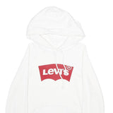 LEVI'S Mens White Hoodie S Cotton Blend Pullover Drawstring Hooded Sweatshirt