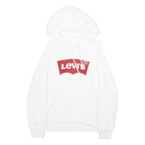 LEVI'S Mens White Hoodie S Cotton Blend Pullover Drawstring Hooded Sweatshirt