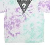 GUESS Womens White & Purple Tie Dye T-Shirt S Short Sleeve Crew Neck Cotton