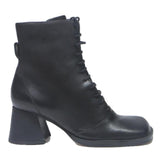 CHARLES & KEITH Womens Lace-Up Heeled Boots Black Leather UK 2.5 Stylish Retro