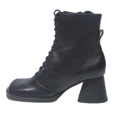 CHARLES & KEITH Womens Lace-Up Heeled Boots Black Leather UK 2.5 Stylish Retro