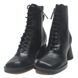 CHARLES & KEITH Womens Lace-Up Heeled Boots Black Leather UK 2.5 Stylish Retro