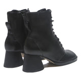 CHARLES & KEITH Womens Lace-Up Heeled Boots Black Leather UK 2.5 Stylish Retro