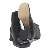 CHARLES & KEITH Womens Lace-Up Heeled Boots Black Leather UK 2.5 Stylish Retro