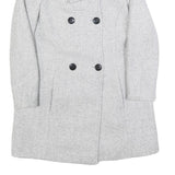 Womens Grey Button Front Jacket S Woven Classic Fit Workwear Stylish Outerwear