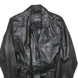 LONDON MARKET Womens Black Leather Jacket M Button Classic Timeless Outerwear
