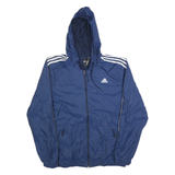 ADIDAS Mens Blue Hooded Zip Up Classic Jacket L Polyester Sportswear