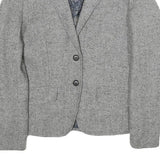 H&M Womens Grey Wool Blend Blazer Jacket UK 10 Button Herringbone Pattern