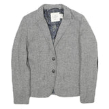 H&M Womens Grey Wool Blend Blazer Jacket UK 10 Button Herringbone Pattern