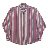 MAREH Mens Purple & Green Striped Shirt M Cotton Blend Casual Button-Down Long