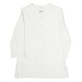 NAPAJIRI Womens White Cotton Blend Printed Top Long Sleeve Button Neck L