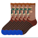 Anyfootwear 5 Pairs Size 5-9 Unisex Long Socks Cartoon Face Art Print Design Warm Winter Socks Comfortable Casual Foot Accessories