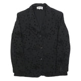 COTTON LINE Womens Black Button Jacket M Polyester Blend Square Pattern Elegant