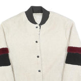 Womens Cream Black & Maroon Button Jacket L Polyester Blend Plain Casual