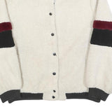 Womens Cream Black & Maroon Button Jacket L Polyester Blend Plain Casual