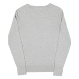 TOMMY HILFIGER Womens Grey Plain Jumper V-Neck Basic Knit M Classic Cotton Blend