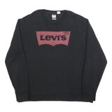 LEVI'S Mens Black Cotton Blend Crew Neck Sweatshirt XL Logo Print Casual