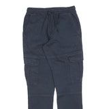 Mens Cotton Blend Navy Blue Slim Cargo Trousers W26 L30 Drawstring Casual