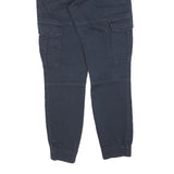 Mens Cotton Blend Navy Blue Slim Cargo Trousers W26 L30 Drawstring Casual