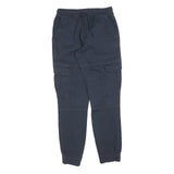 Mens Cotton Blend Navy Blue Slim Cargo Trousers W26 L30 Drawstring Casual