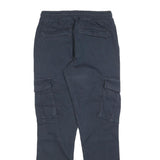 Mens Cotton Blend Navy Blue Slim Cargo Trousers W26 L30 Drawstring Casual