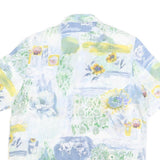 PARK LANE Womens Blue Green Yellow Floral Print Shirt Short Sleeve Collared L