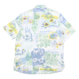 PARK LANE Womens Blue Green Yellow Floral Print Shirt Short Sleeve Collared L