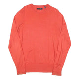 TOMMY HILFIGER Mens Red Plain Crew Neck Basic Knit Jumper L Cotton Blend