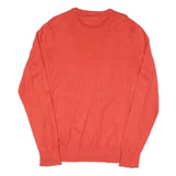 TOMMY HILFIGER Mens Red Plain Crew Neck Basic Knit Jumper L Cotton Blend