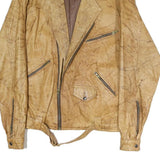 Mens Beige Faux Leather Jacket L Plain Zip Closure Classic Fit Biker Style